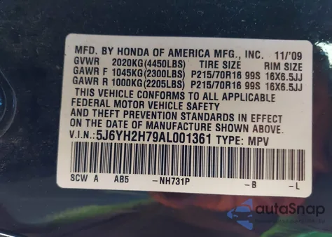 2010 Honda Element Ex from USA, damaged, VIN 5J6YH2H79AL001361